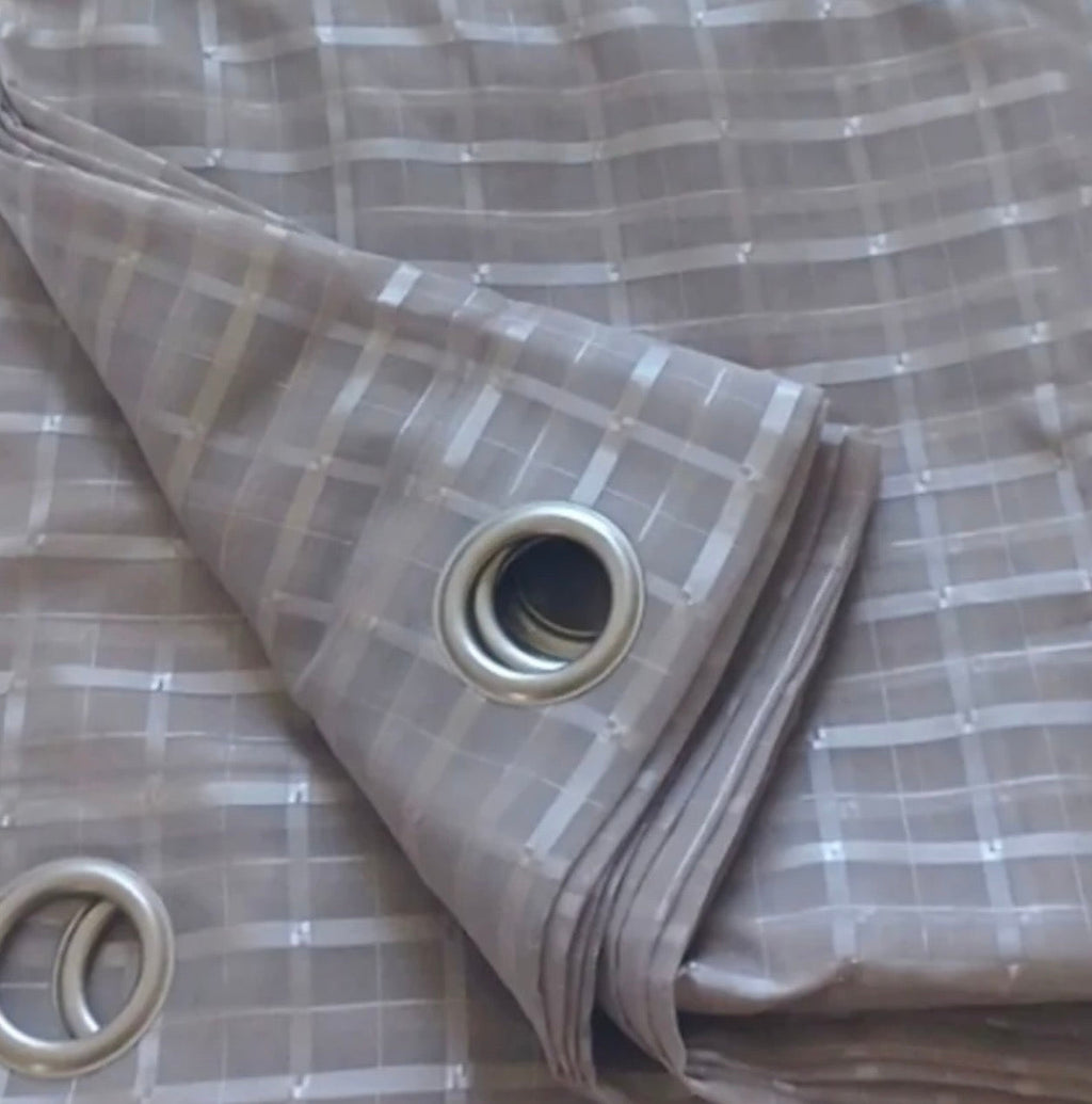 Plaid Voile Curtain Panel Pair 108" x 84" Extra Wide Grommet Top Coffee