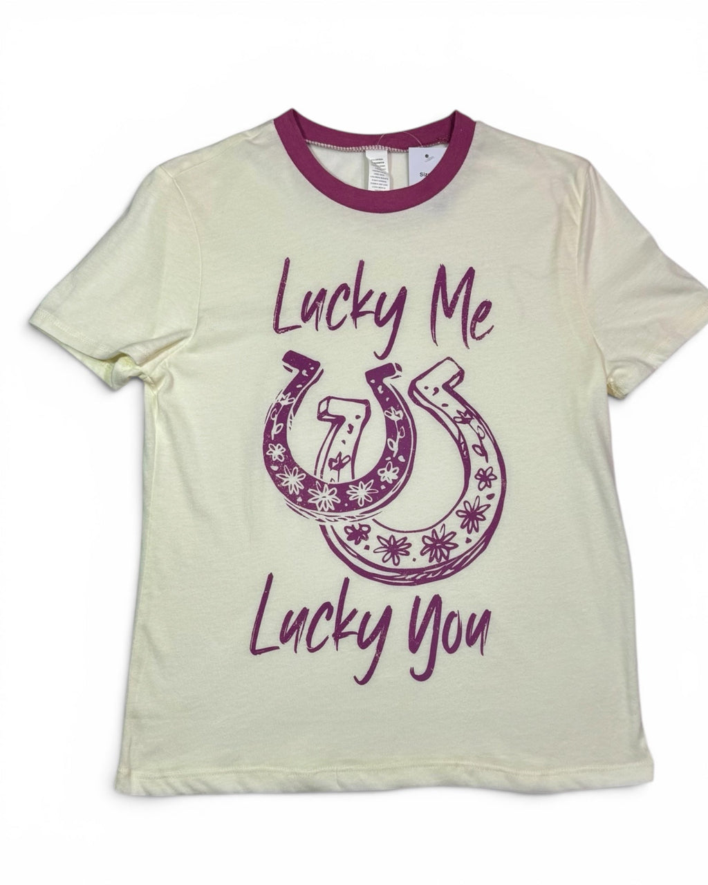 Lucky Me Lucky You Horseshoe Graphic Ringer T-Shirt