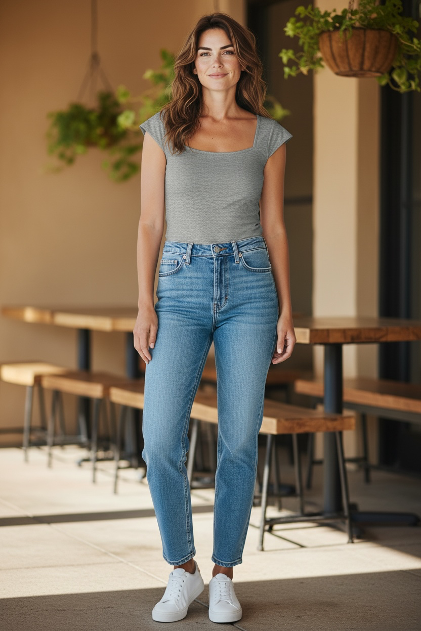 Women'S Heather Gray Scoop Neck Top