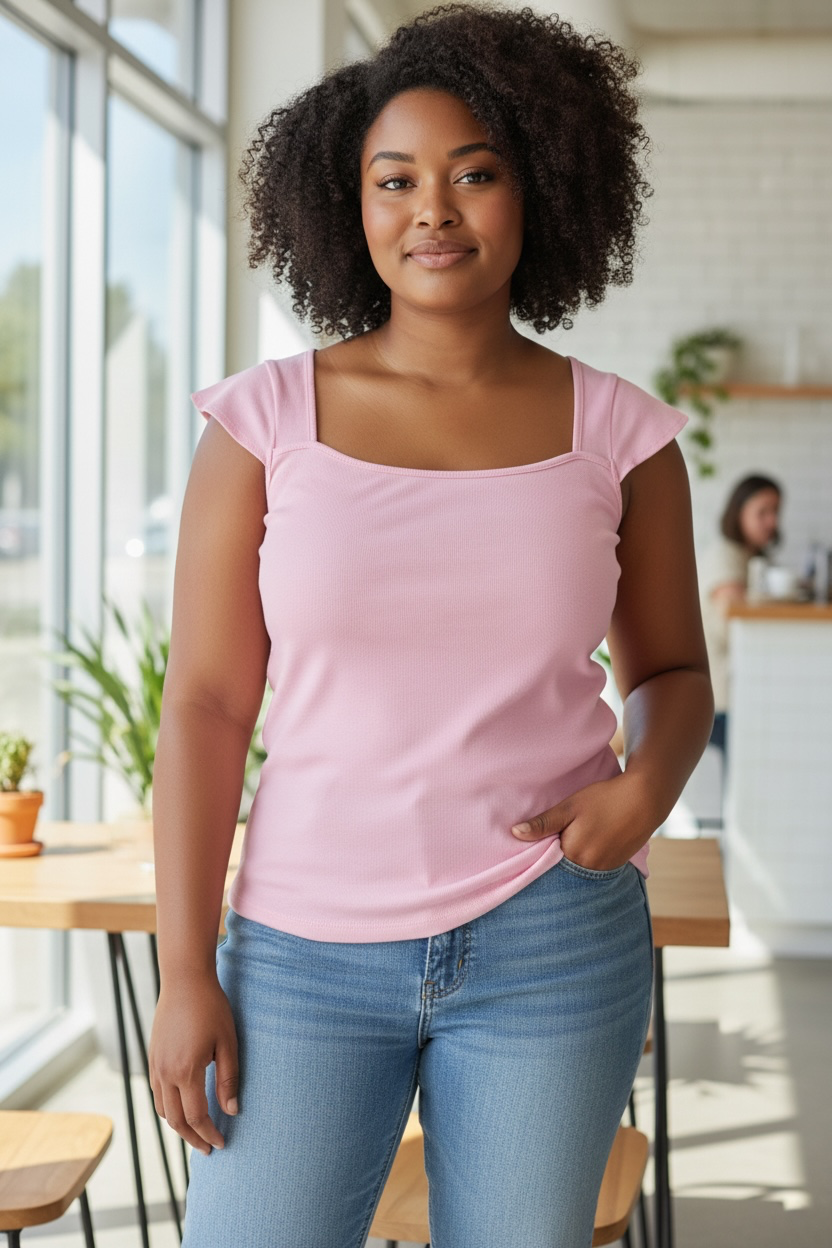 Women's Pink Short Sleeve Scoop Neck Stretch Top