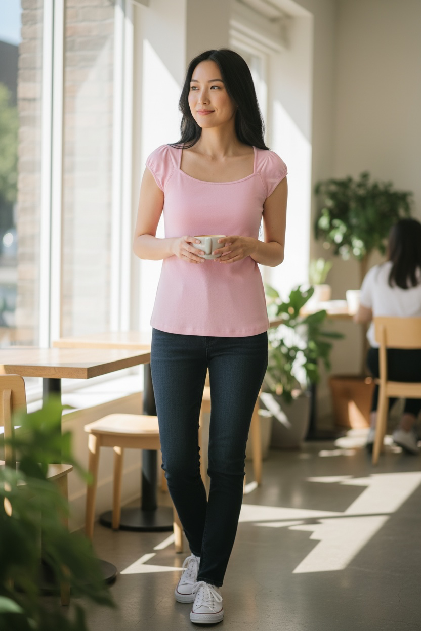 Women's Pink Short Sleeve Scoop Neck Stretch Top