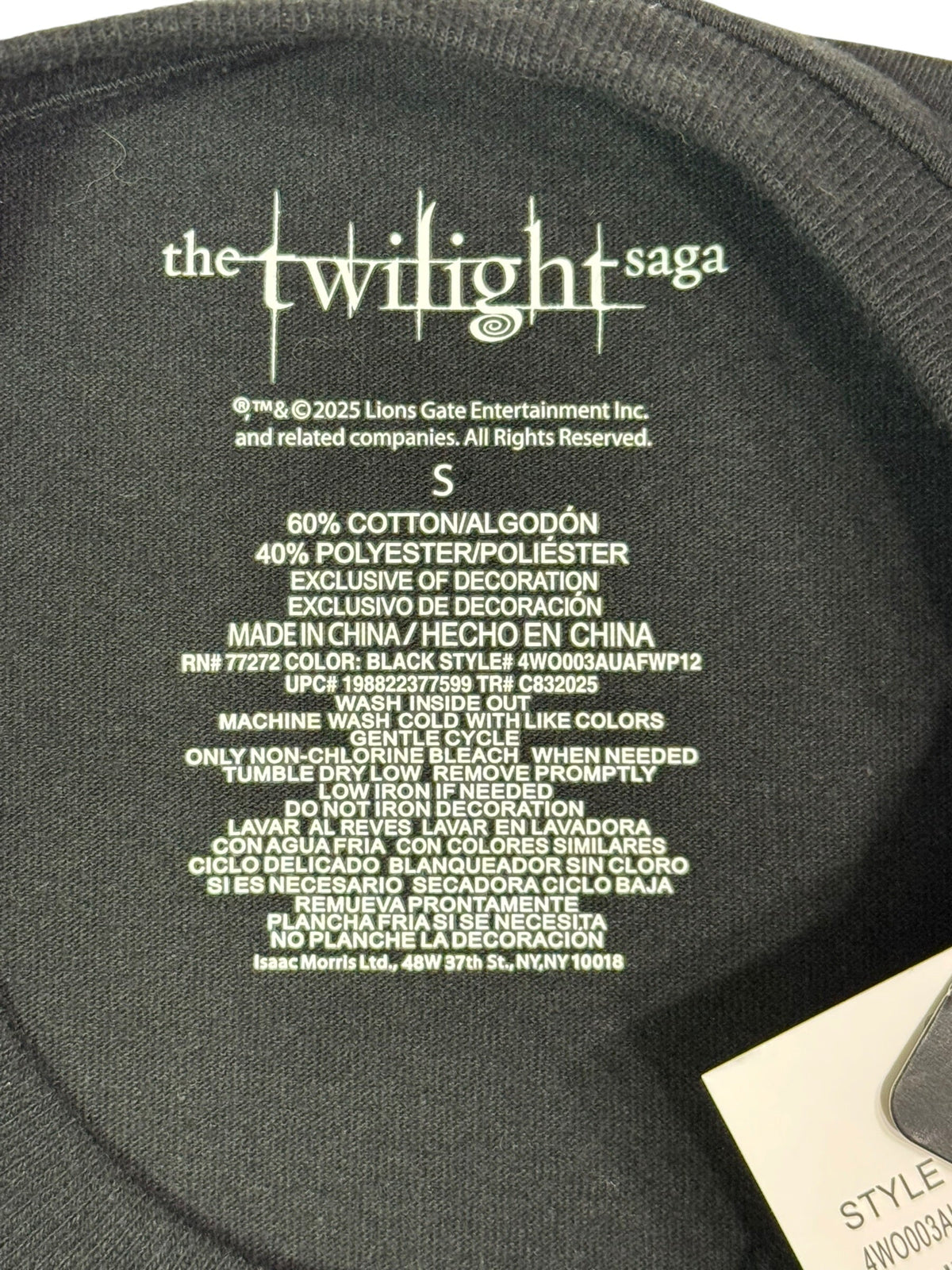 The Twilight Saga Edward Cullen "Careful I Bite" Graphic T-Shirt - Small / Black