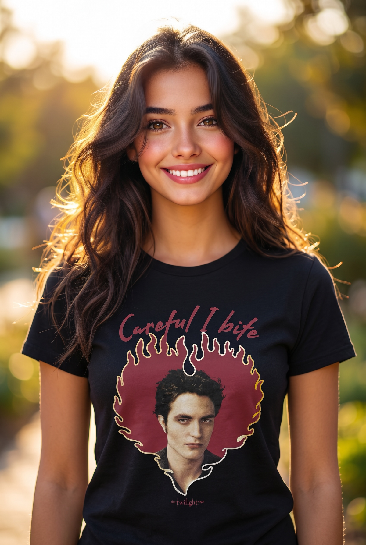 The Twilight Saga Edward Cullen "Careful I Bite" Graphic T-Shirt - Small / Black