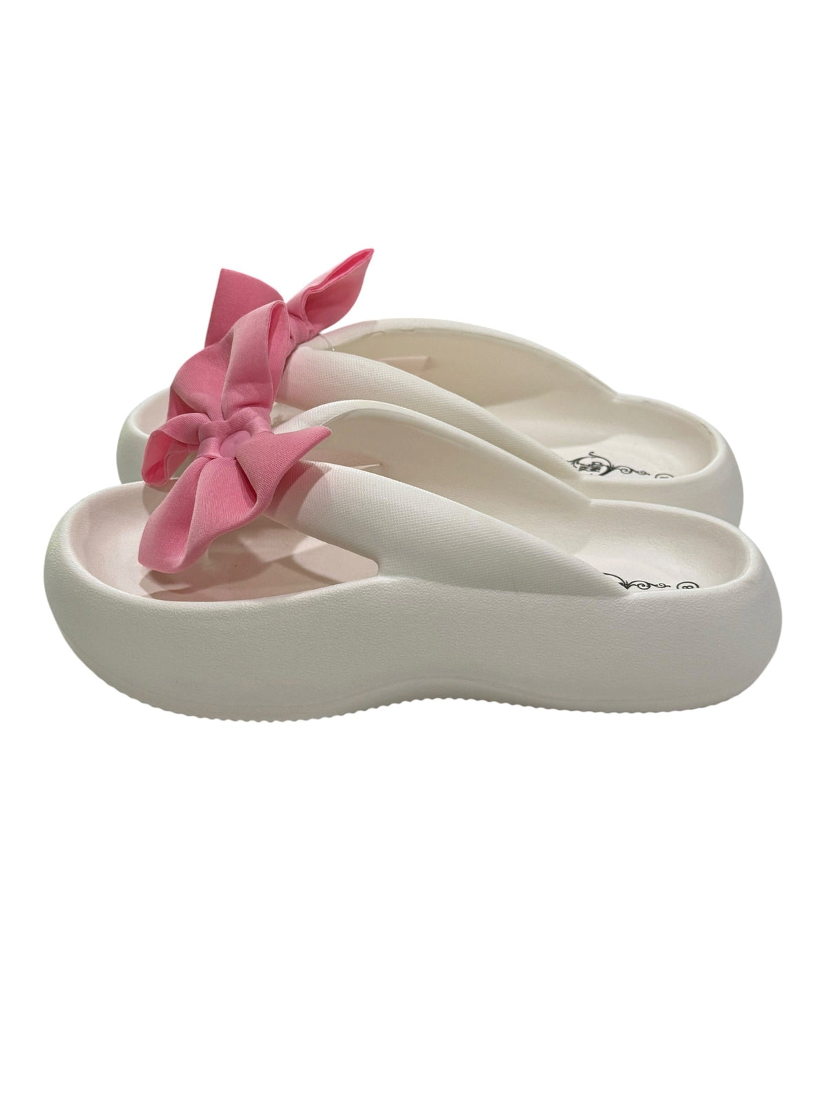 Women's White Flip Flops With Pink Bow - Size 7 & 8