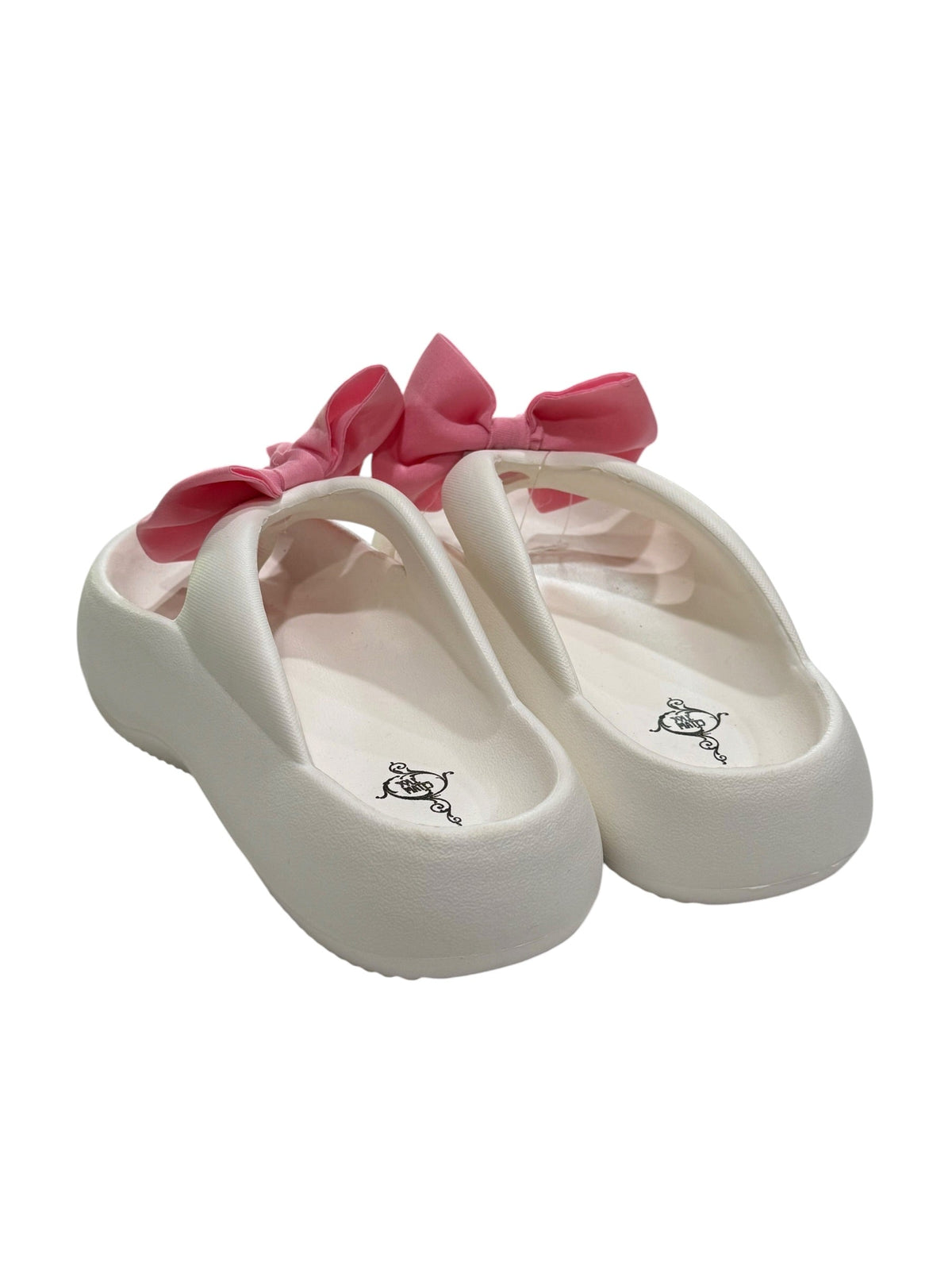 Women's White Flip Flops With Pink Bow - Size 7 & 8