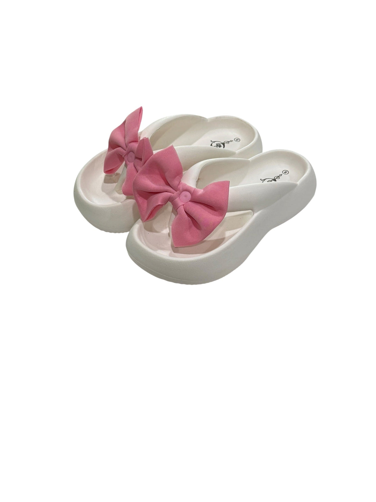 Women's White Flip Flops With Pink Bow - Size 7 & 8