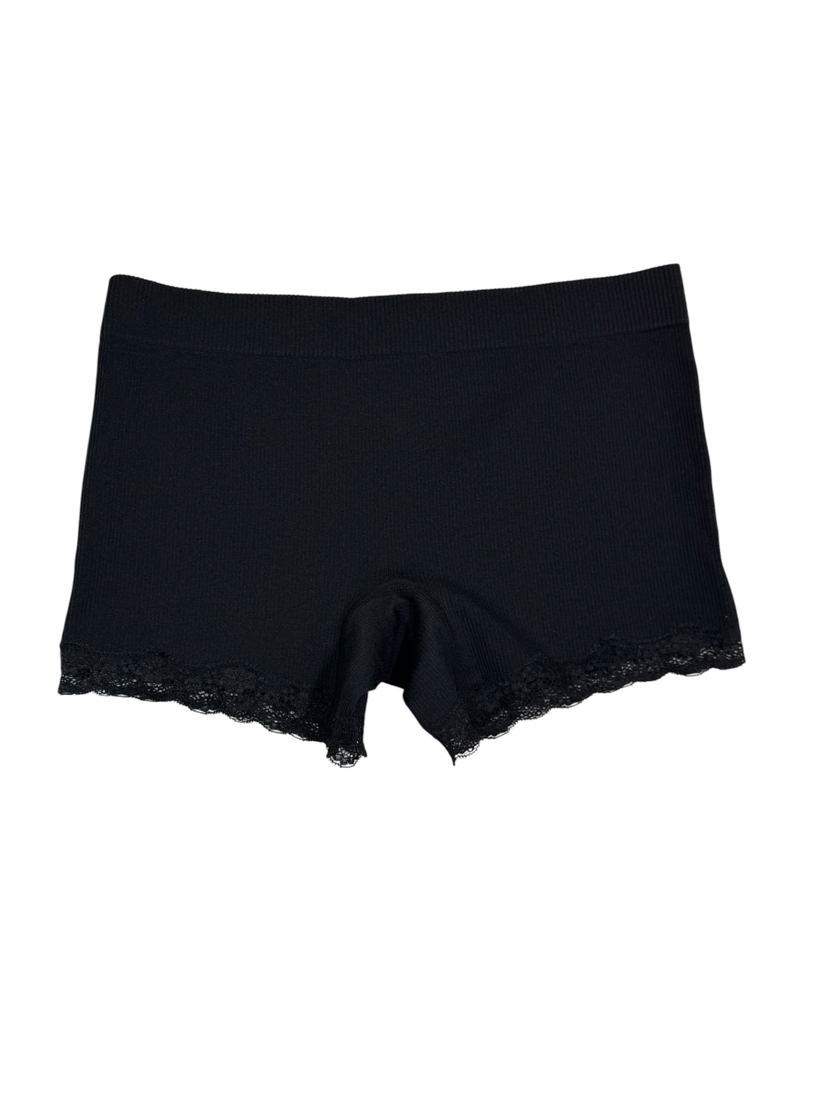 Women'S Seamless Ribbed Boyshort With Lace Trim – Black