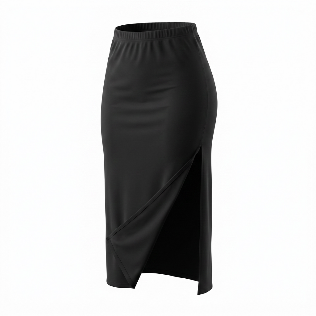 Women'S Black Maxi Skirt Side Slit Stretch Knit