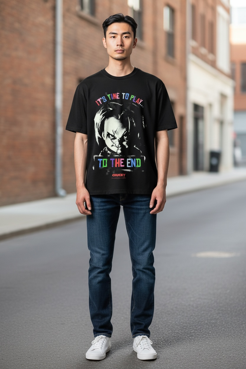 Camiseta Chucky "Es Hora De Jugar" con Gráfico de Película - Negra