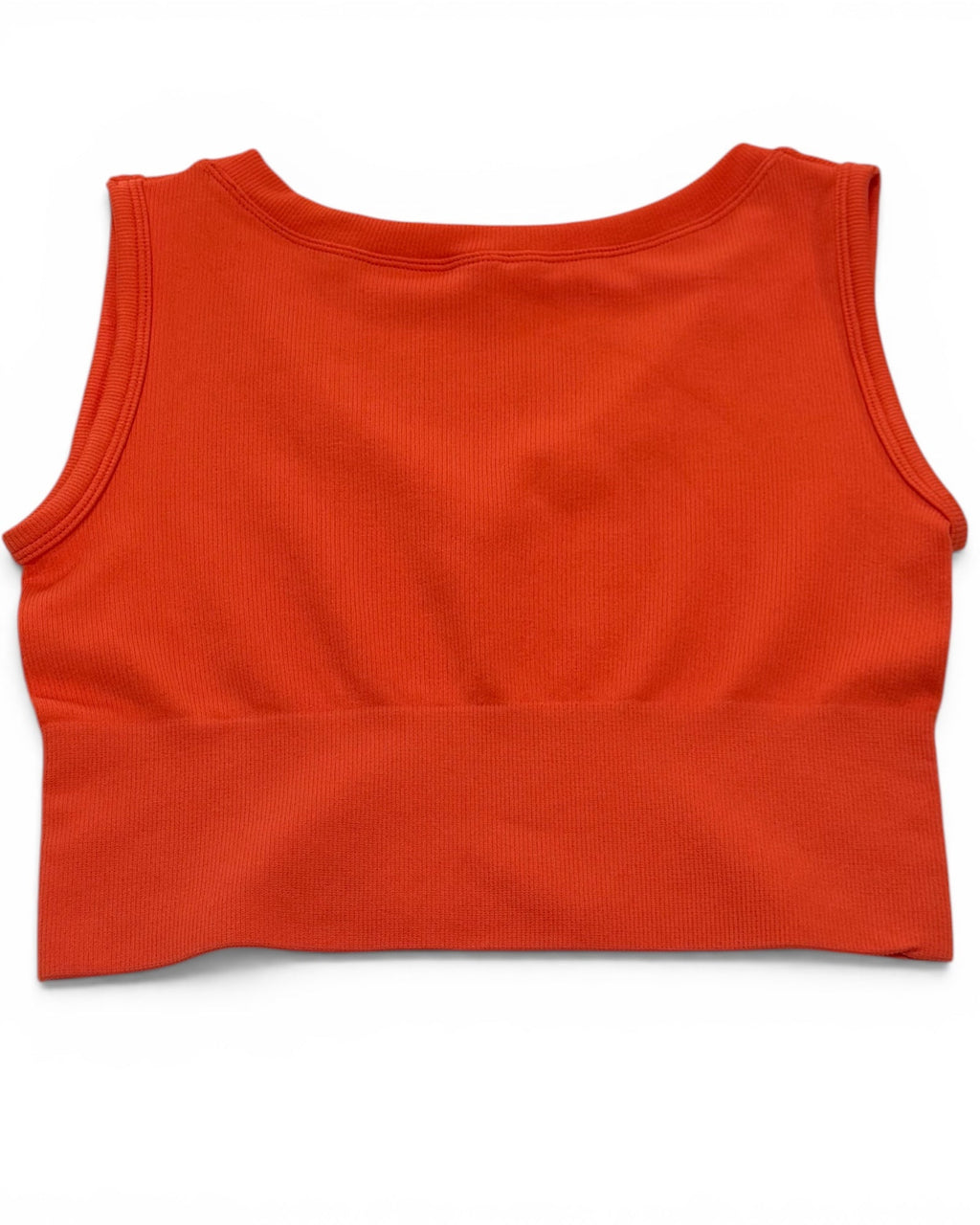 Ribbed V-Neck Cropped Tank Top – Coral Orange