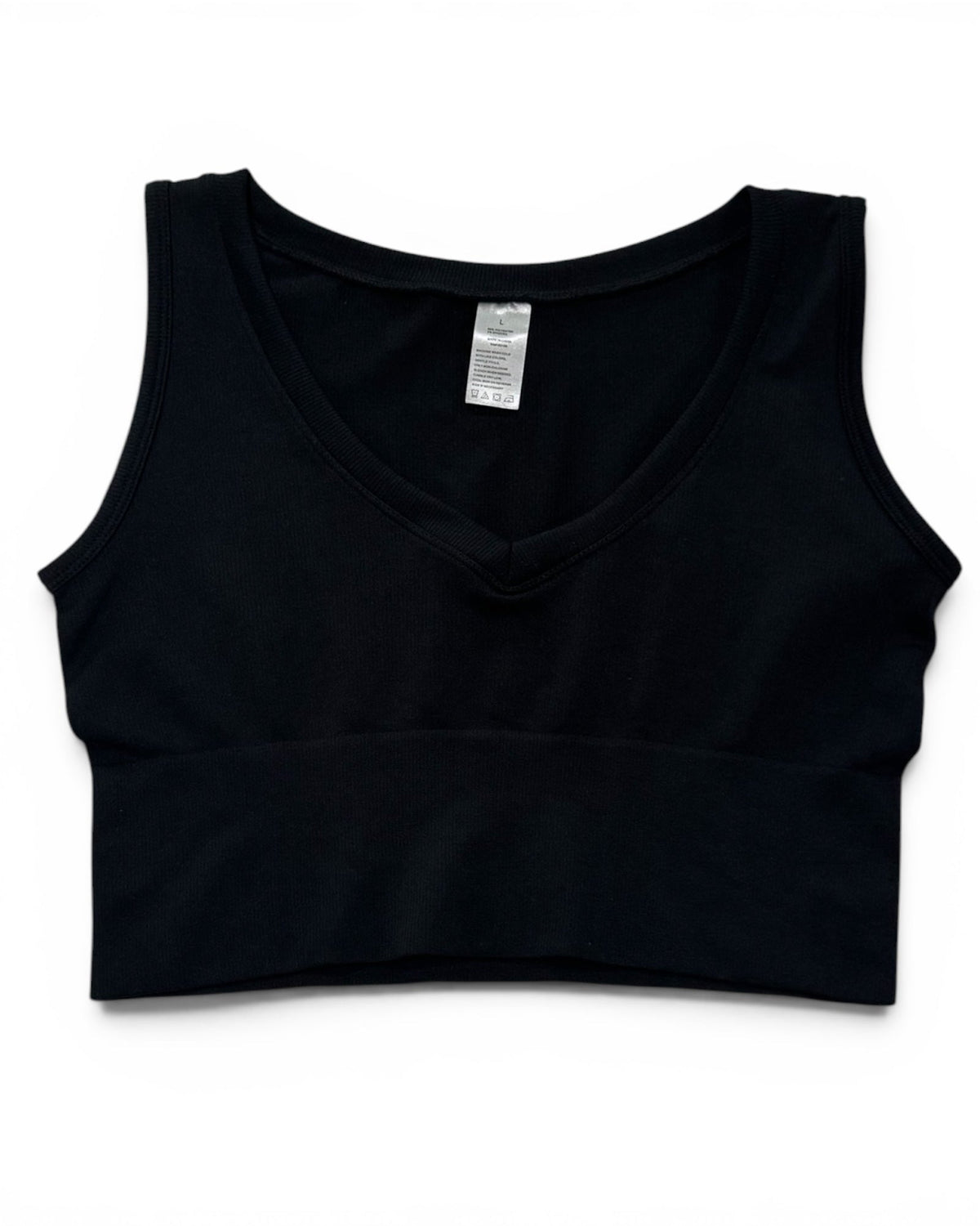 Ribbed V-Neck Cropped Tank Top – Black