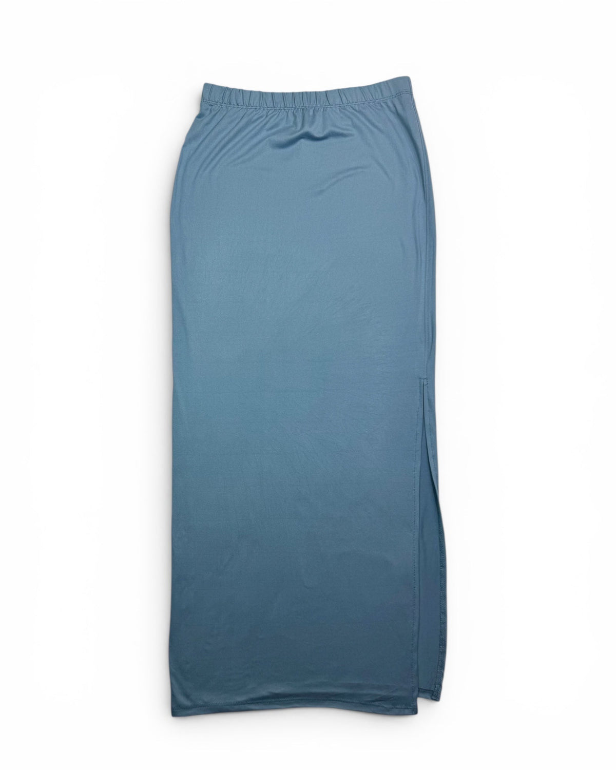 Falda larga azul polvoriento para mujer, abertura lateral, punto elástico, NWT