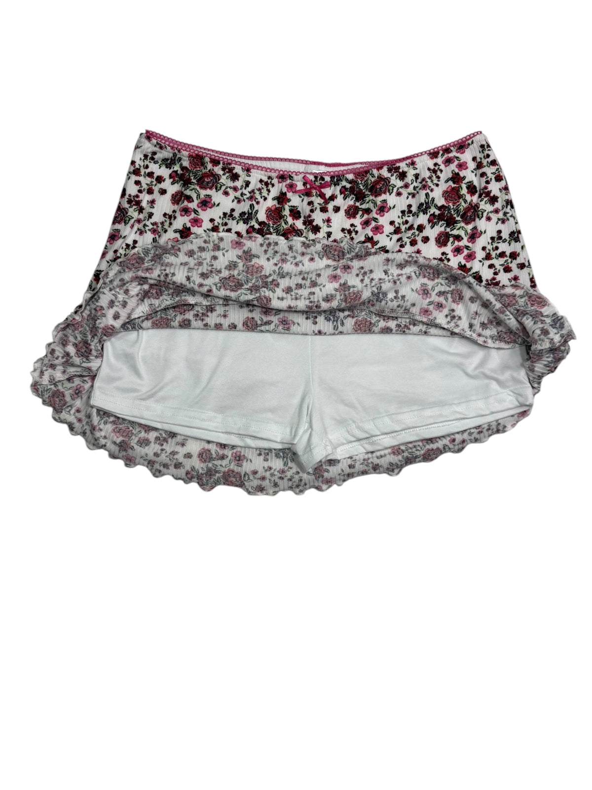Floral Skort with Built-In Shorts – White Pink Rose Print