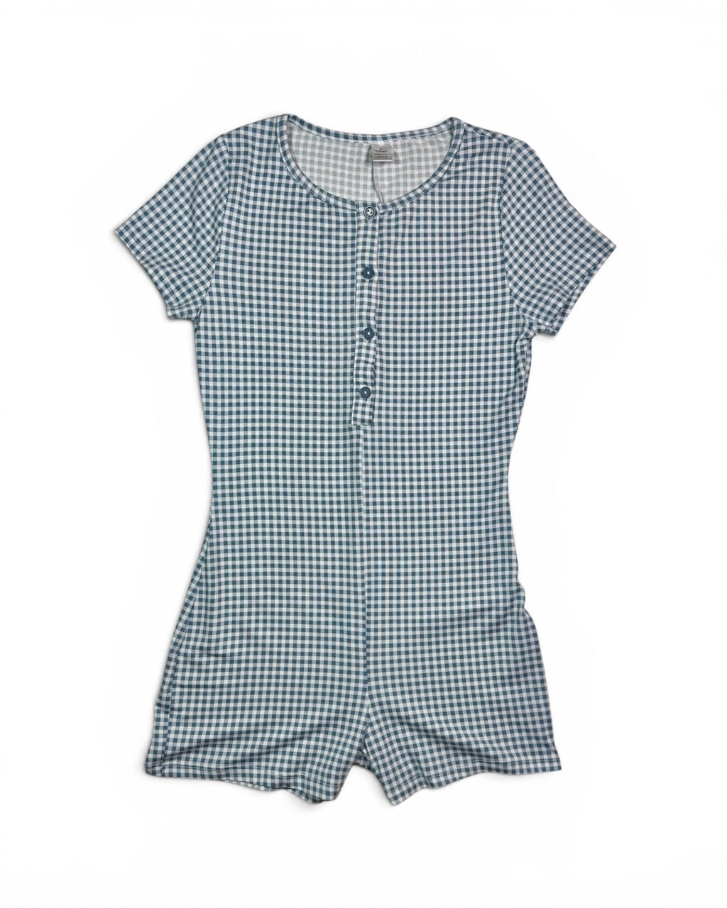 Women's Blue Gingham Button Front Romper NWT