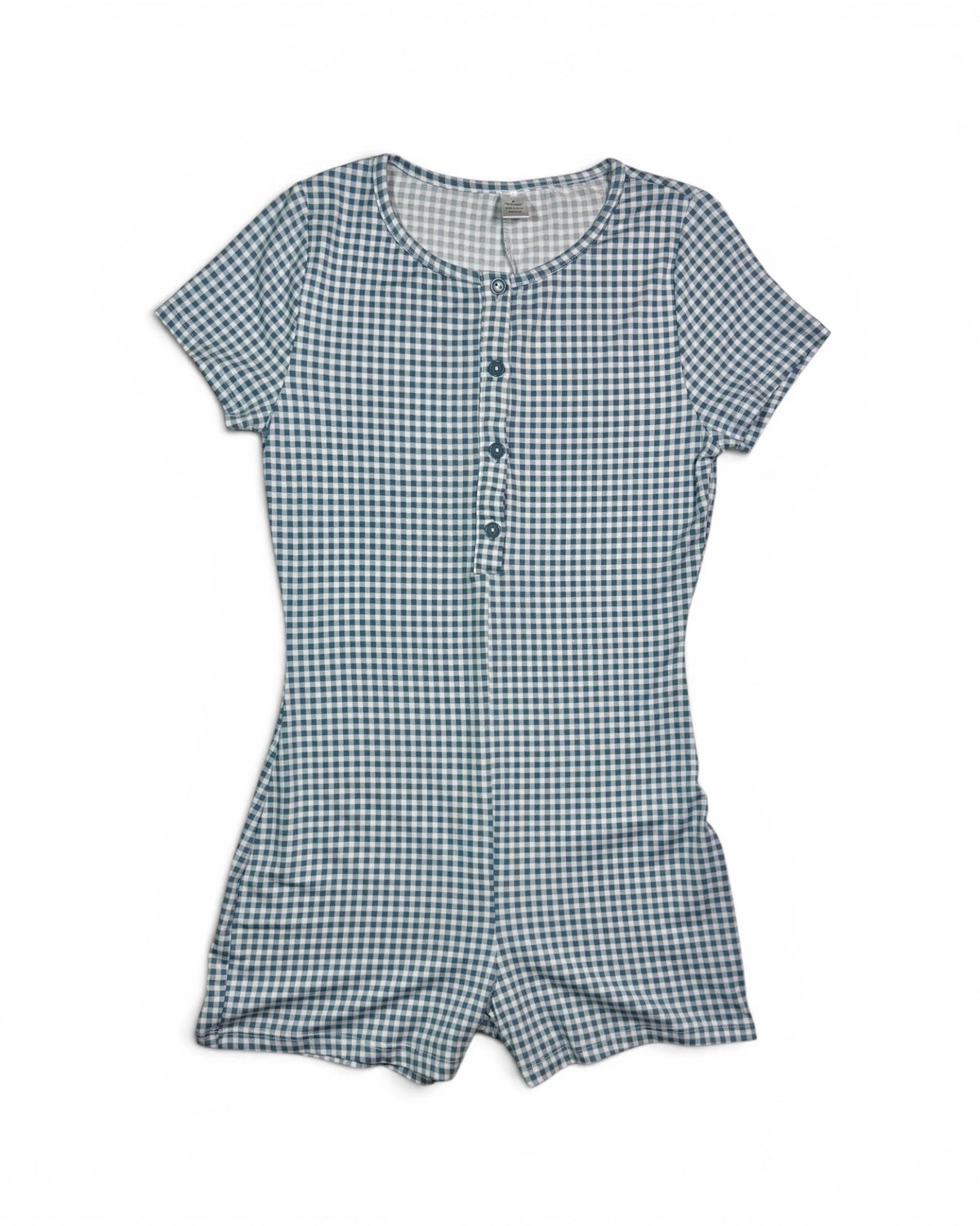 Women's Blue Gingham Button Front Romper NWT