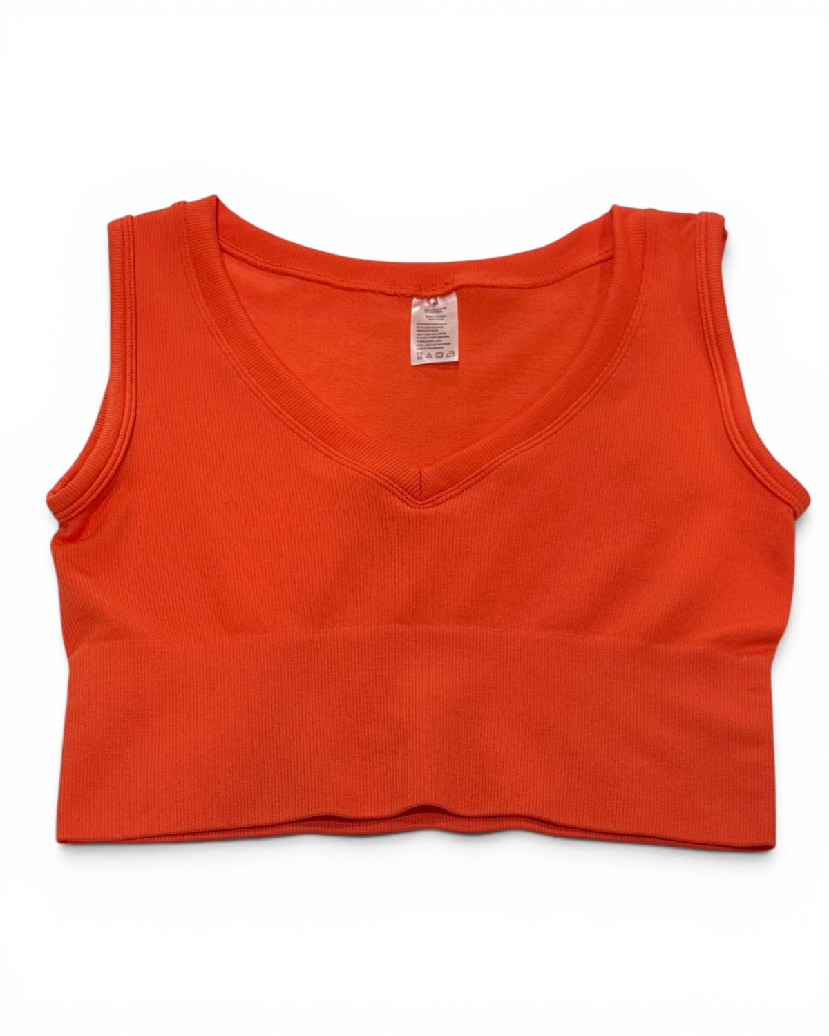 Ribbed V-Neck Cropped Tank Top – Coral Orange