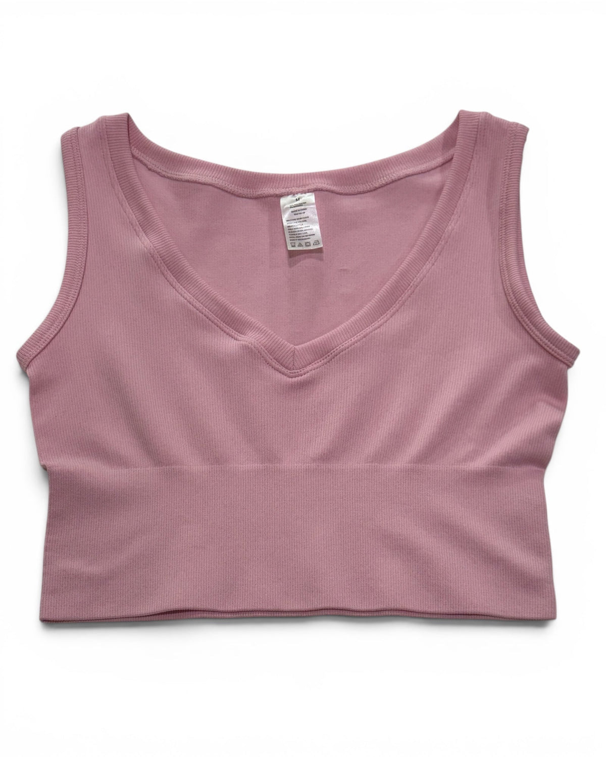 Ribbed V-Neck Cropped Tank Top – Pink