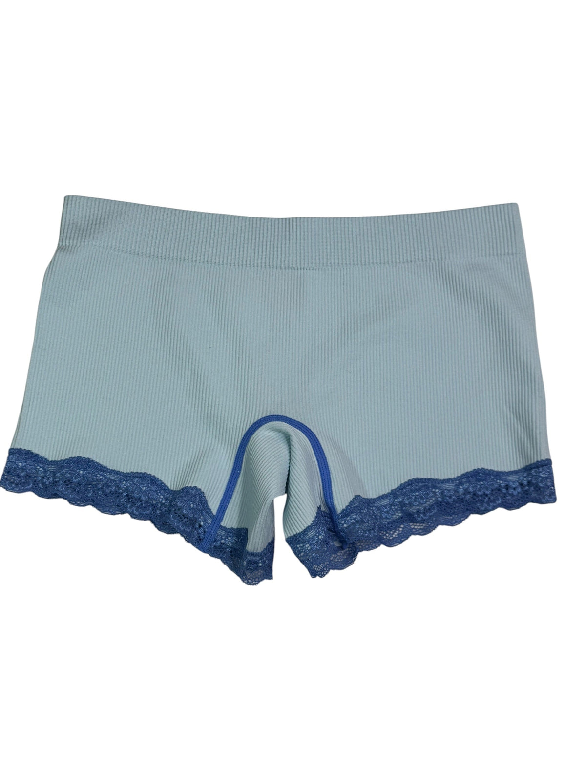 Women's Light Blue Ribbed Lounge Boyshorts with Lace Trim – New With Tags