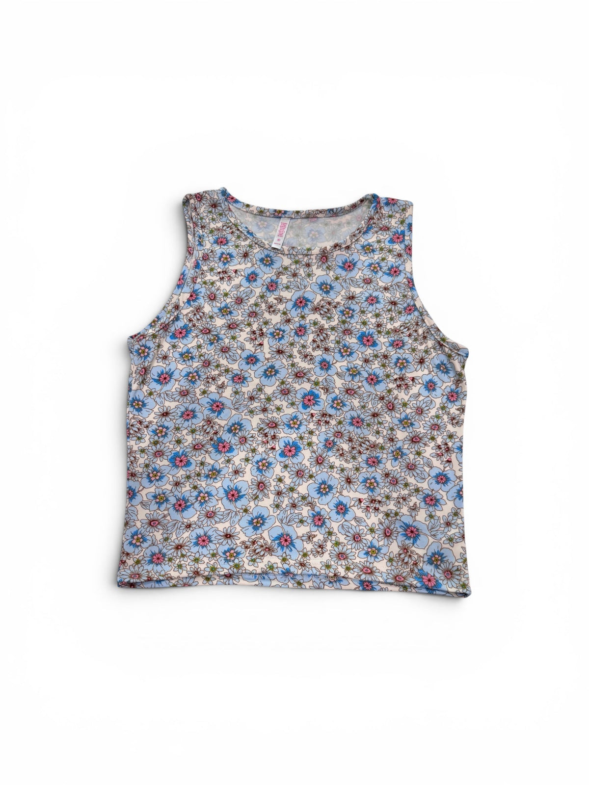 Women's Floral Sleeveless Tank Top Blue Pink Flower Print NWT