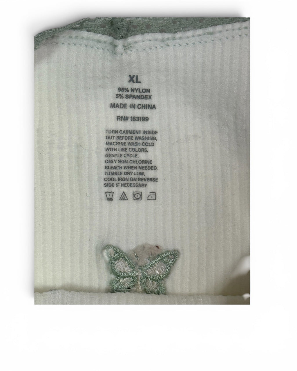 Camiseta sin mangas con bordado de mariposa acanalado para adolescentes – Marfil/Verde salvia – Nuevo con etiquetas