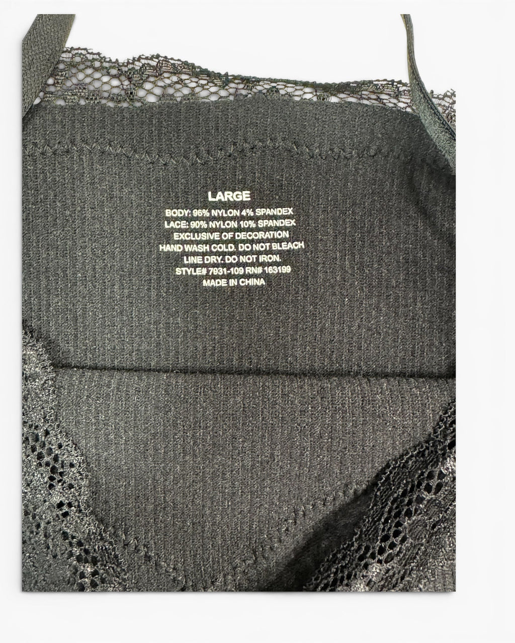 Women's Ribbed Lace Trim Cami Crop Top Black with black lace – New With Tags