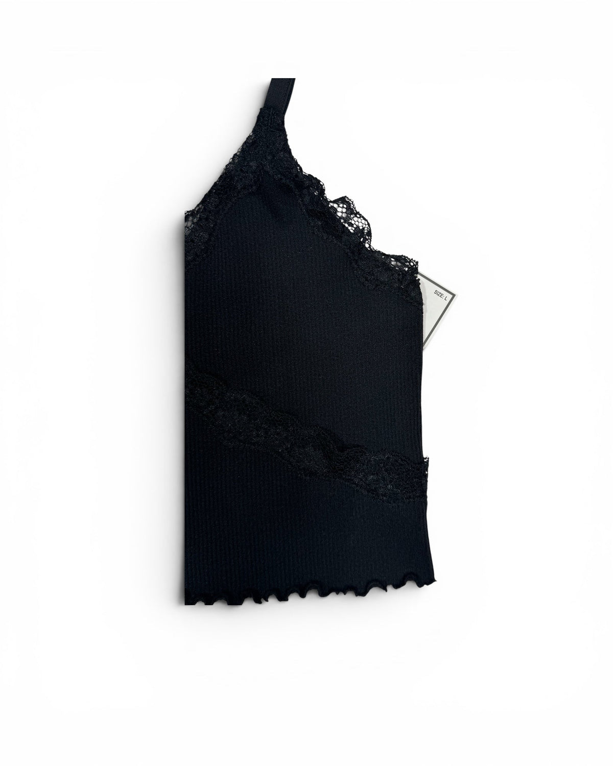 Women's Ribbed Lace Trim Cami Crop Top Black with black lace – New With Tags