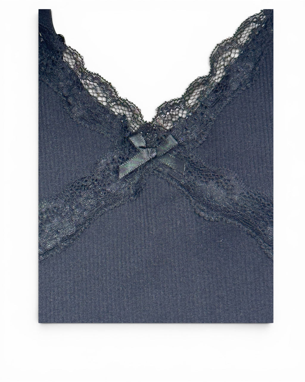 Women's Ribbed Lace Trim Cami Crop Top Black with black lace – New With Tags