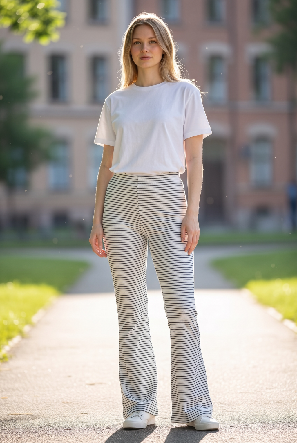 Women's Striped Flare Lounge Pants White & Blue NWT