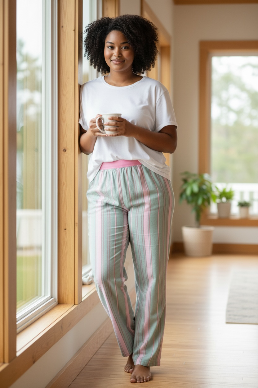 Women's Pink & Gray Striped Sleep Lounge Pants NWT
