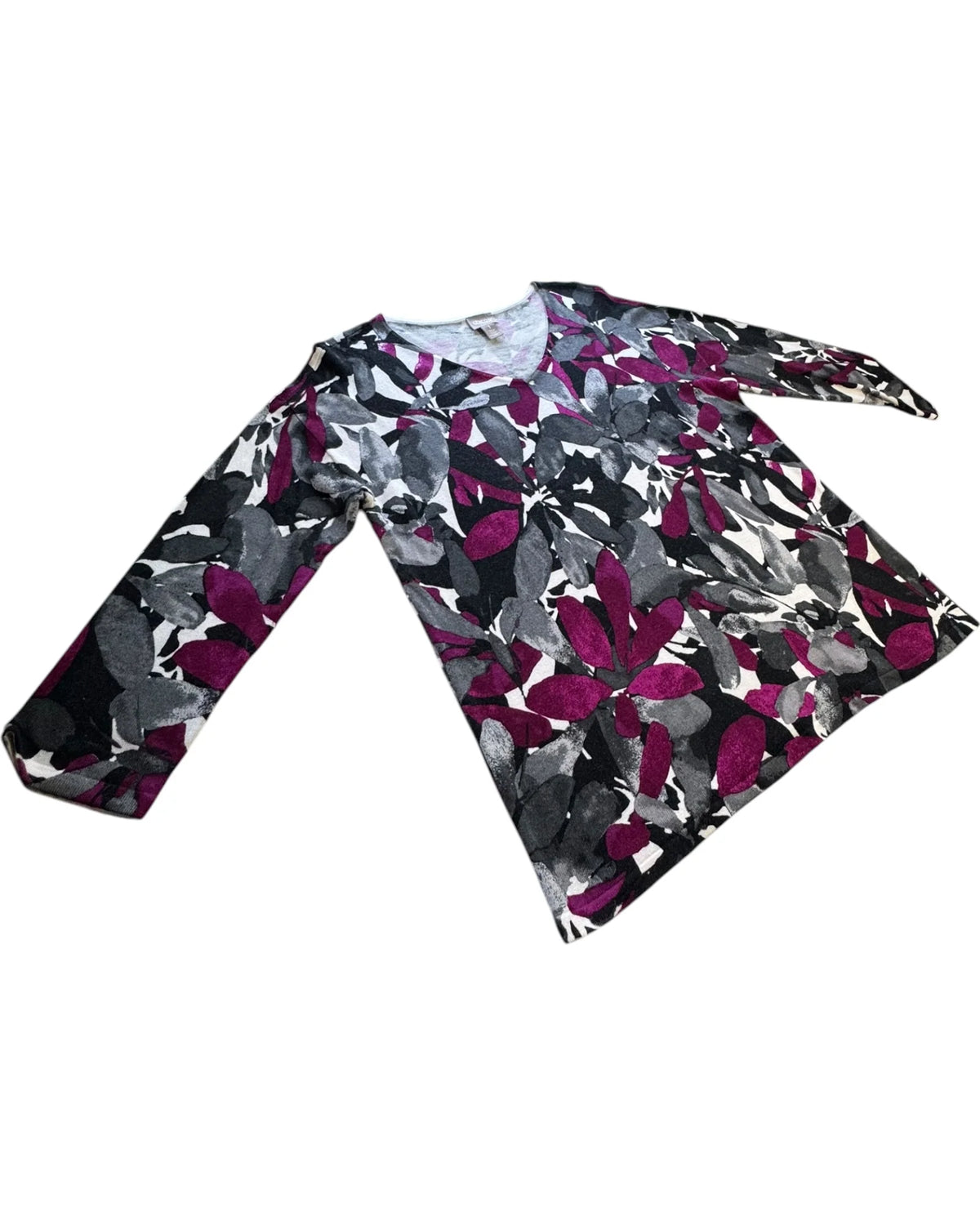 Chico's Women's Size 1 M Magenta Floral V-Neck Long Sleeve Tunic Top NWT