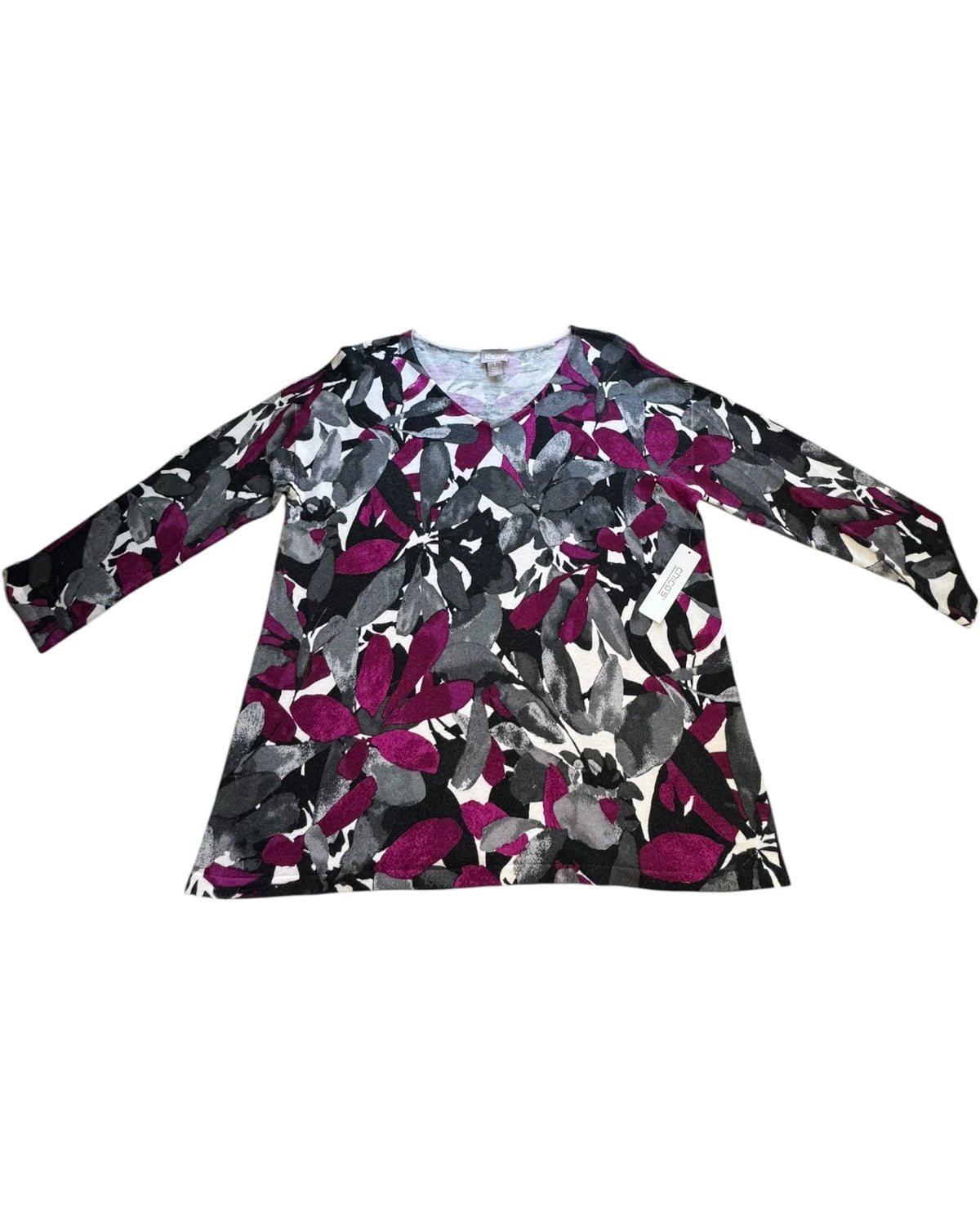 Chico's Women's Size 1 M Magenta Floral V-Neck Long Sleeve Tunic Top NWT