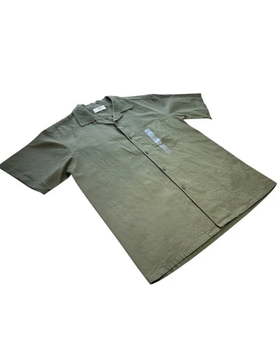 UNIQLO Men's XS Olive Cotton Linen Short Sleeve Open Collar Shirt