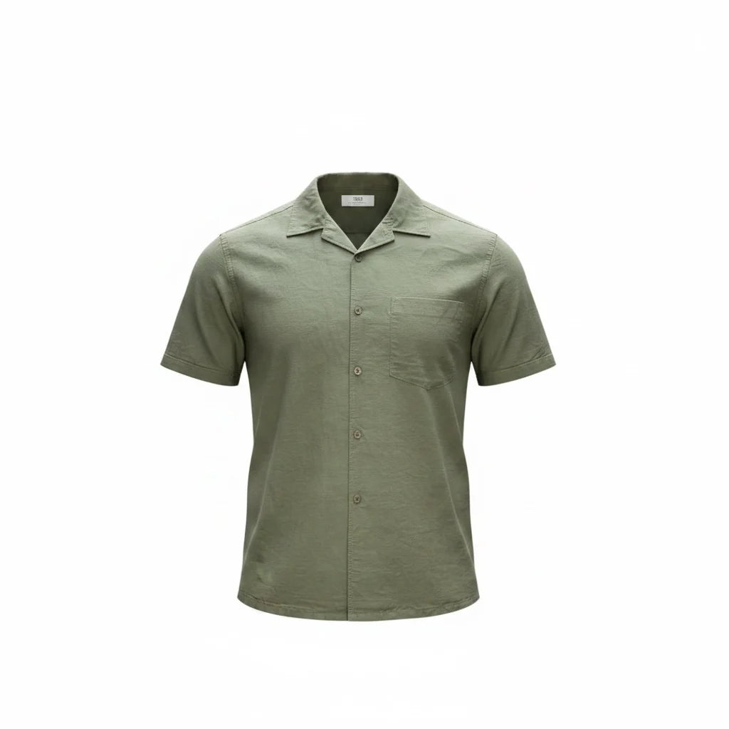 UNIQLO Men's XS Olive Cotton Linen Short Sleeve Open Collar Shirt