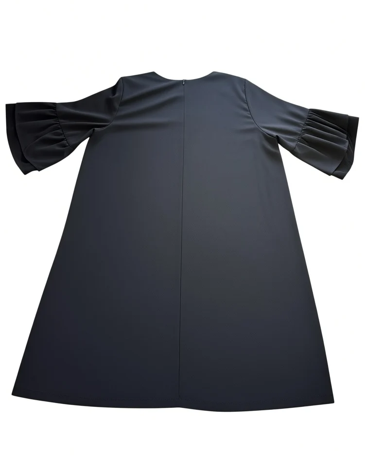 BELONGSCI Women's XL Black V-Neck Ruffle Bell Sleeve Shift Dress NWT