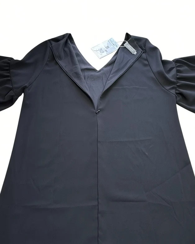 BELONGSCI Women's XL Black V-Neck Ruffle Bell Sleeve Shift Dress NWT