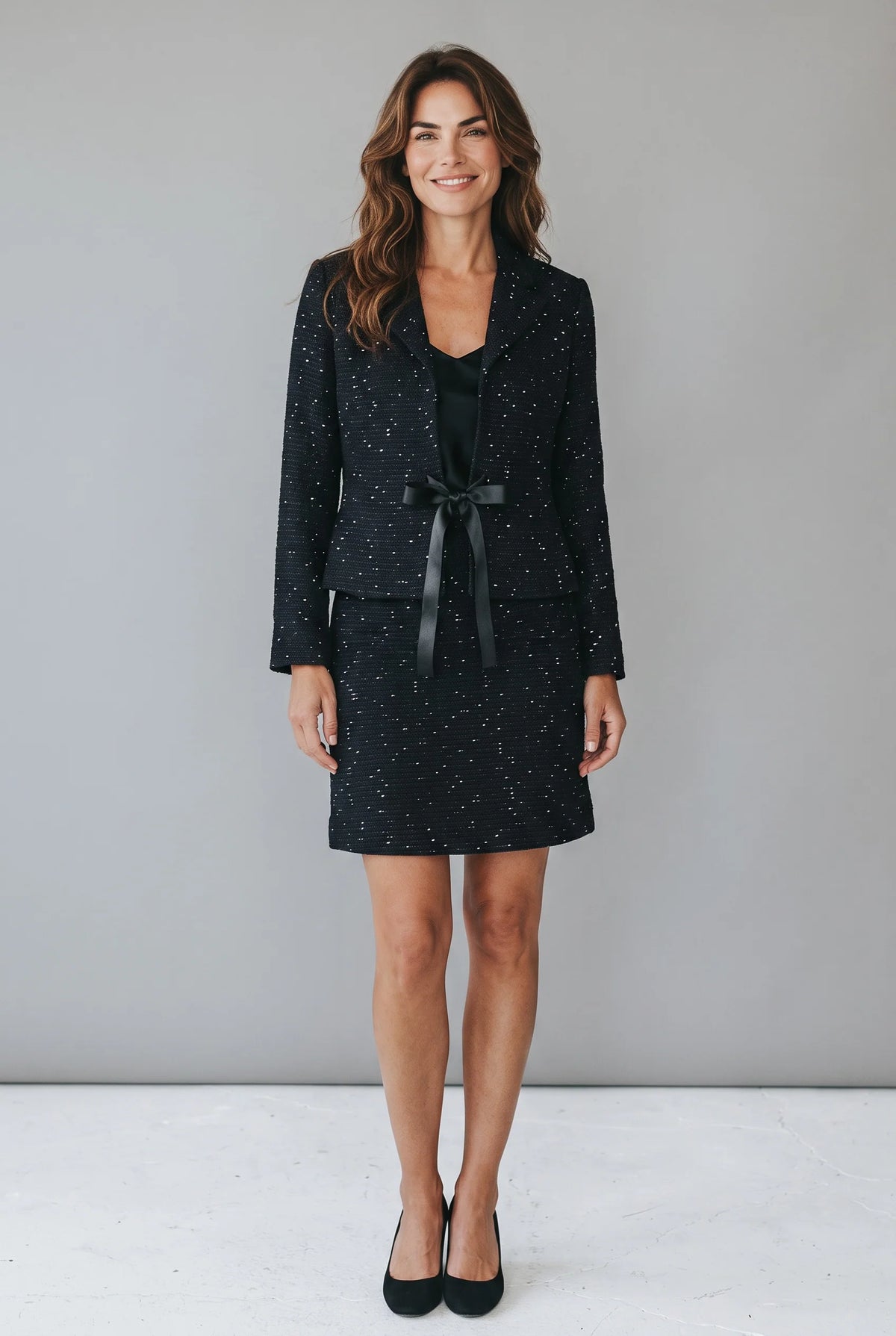 Context Women's Size 6 Black White Tweed Two-Piece Skirt Suit NWT