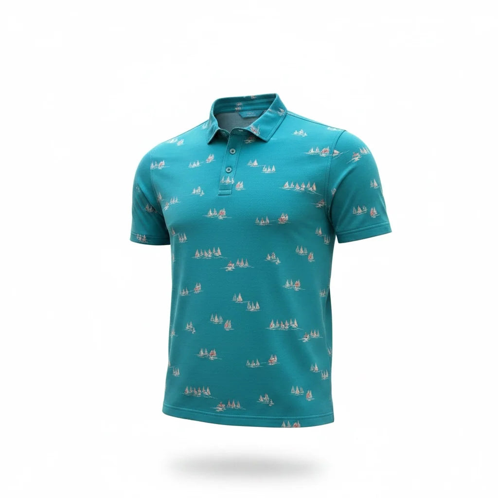 Tori Richard Seabreeze Polo Men's XL Teal Sailboat Tradewind Technology NWT