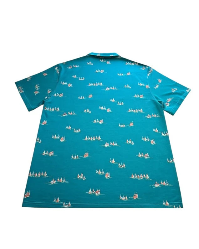 Tori Richard Seabreeze Polo Men's XL Teal Sailboat Tradewind Technology NWT