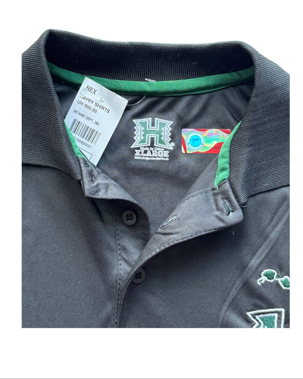 Happy Shirts University of Hawaii Rainbow Warriors Polo Men's XL Black Green NWT