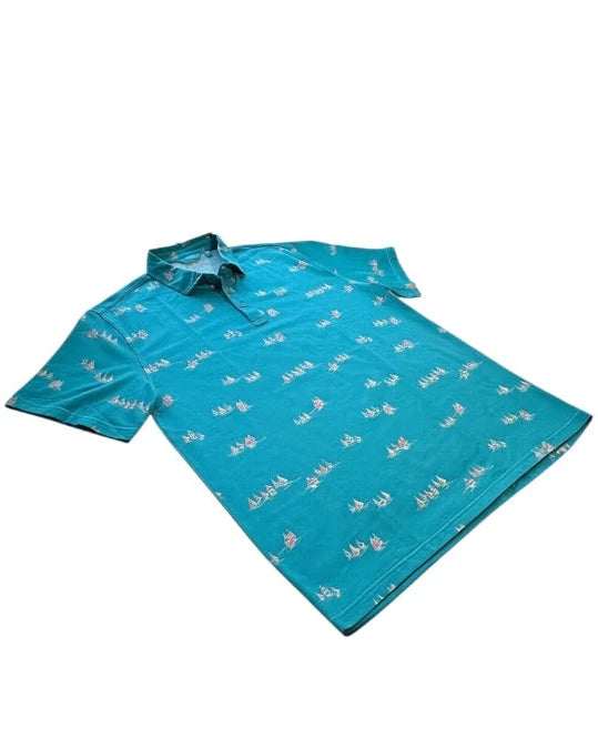 Tori Richard Seabreeze Polo Men's XL Teal Sailboat Tradewind Technology NWT