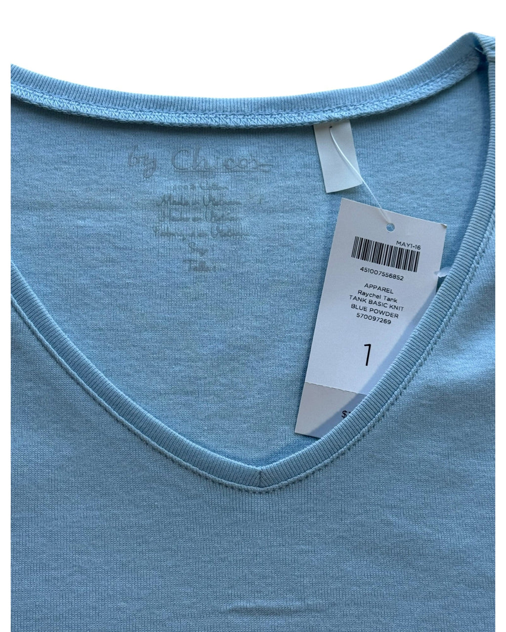 Chico's Raychel Tank Women's Size 1 M Blue Powder V-Neck Basic Knit NWT
