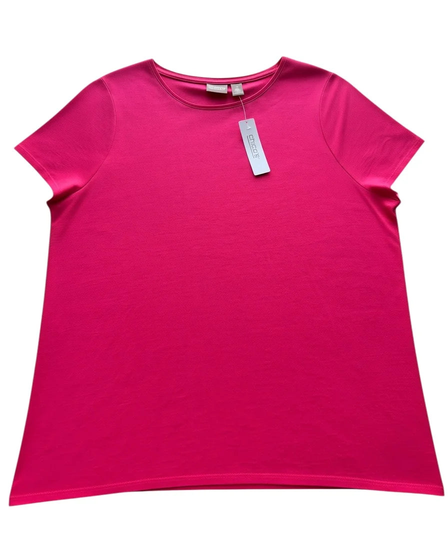 Chico's Pima Crewneck Tee Women's Size 2 L Wild Tuberose Short Sleeve NWT