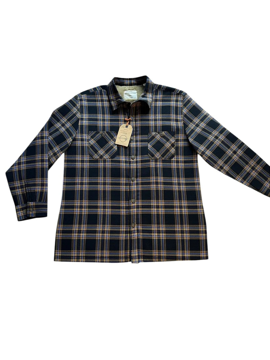 Weatherproof Vintage Men’s Blue Mocha Plaid Sherpa-Lined Shirt Jacket NWT - Large