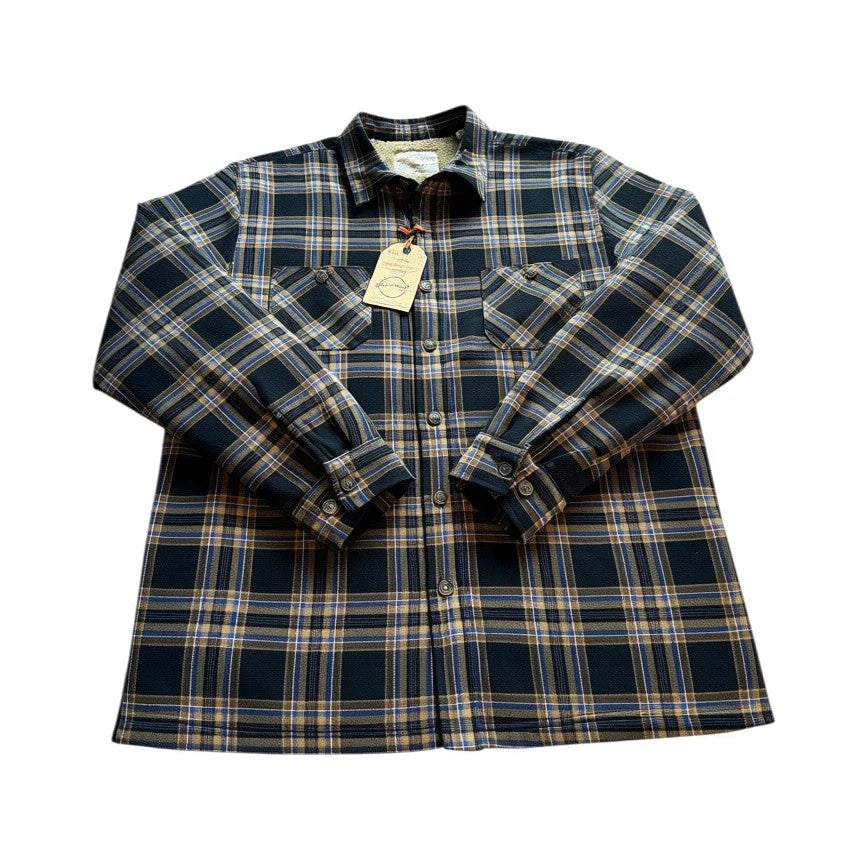 Weatherproof Vintage Men’s Blue Mocha Plaid Sherpa-Lined Shirt Jacket NWT - Large