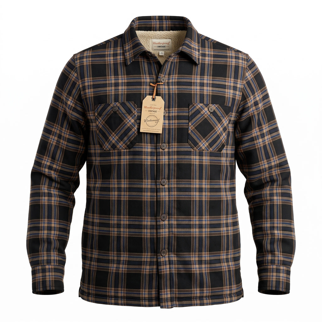 Weatherproof Vintage Men’s Blue Mocha Plaid Sherpa-Lined Shirt Jacket NWT - Large