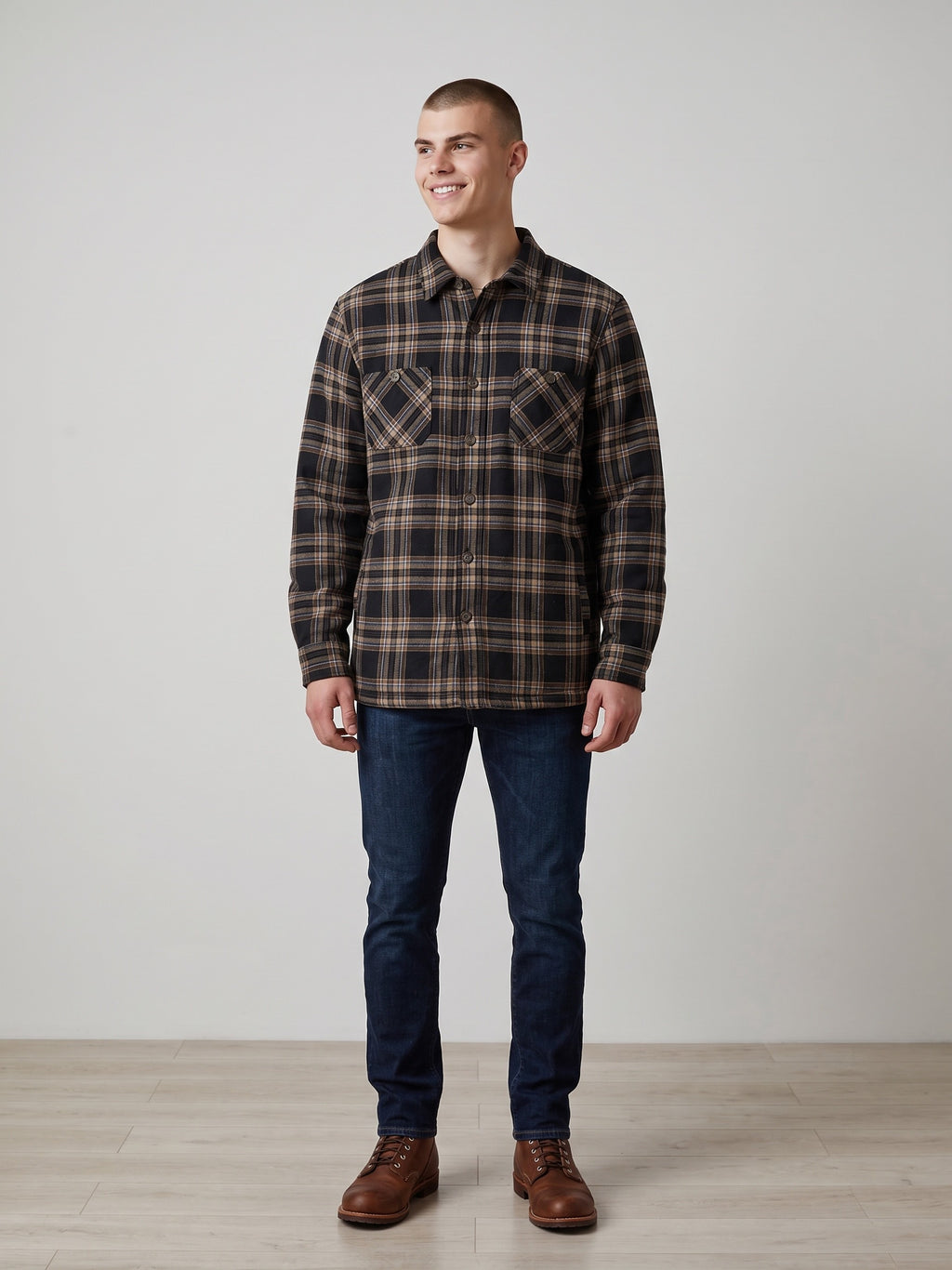 Weatherproof Vintage Men’s Blue Mocha Plaid Sherpa-Lined Shirt Jacket NWT - Large