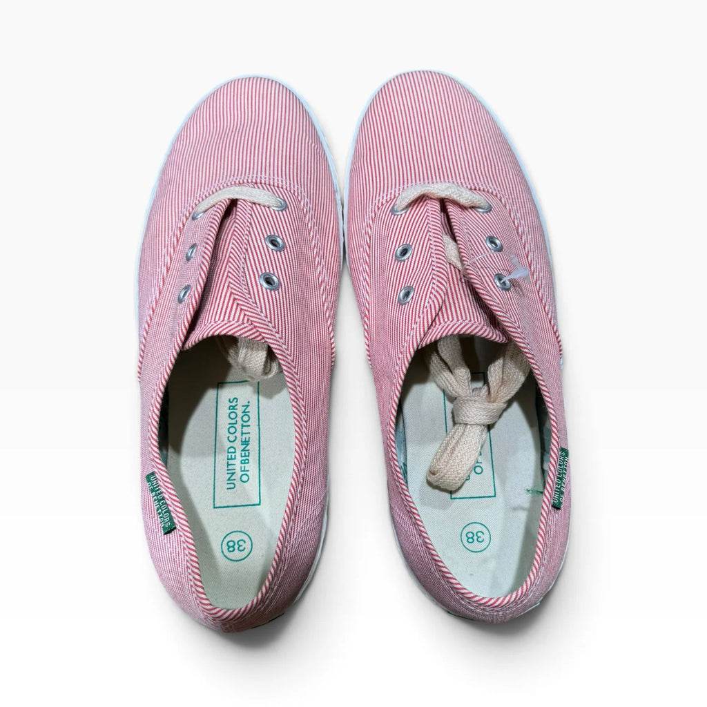 United Colors of Benetton Women’s EU38 US7 Red White Striped Canvas Sneakers - New with Flaw - Image 7