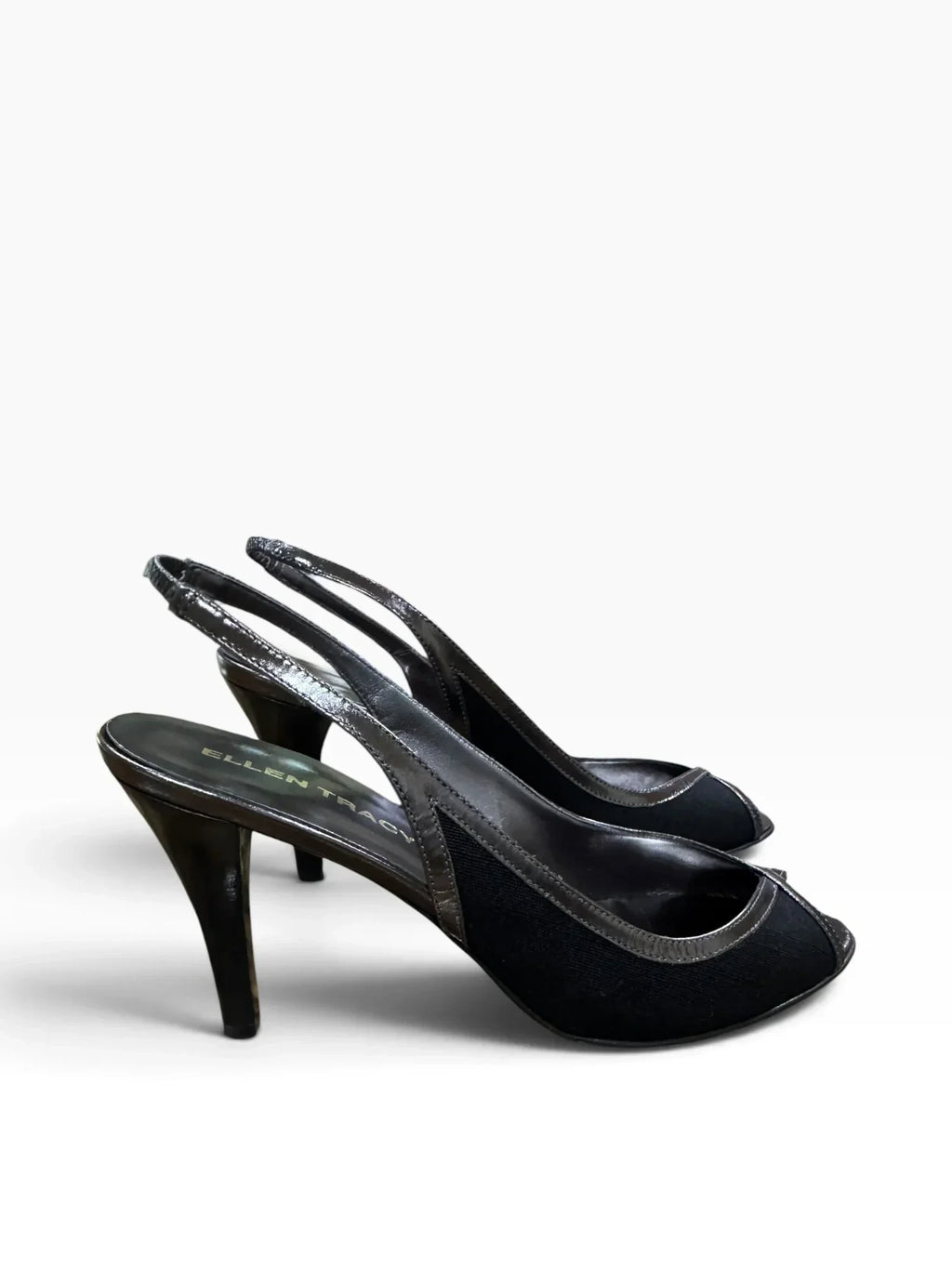 Ellen Tracy Women’s Black Linen Metallic Trim Peep-Toe Slingback Heels Size 9.5 M - New - Image 5