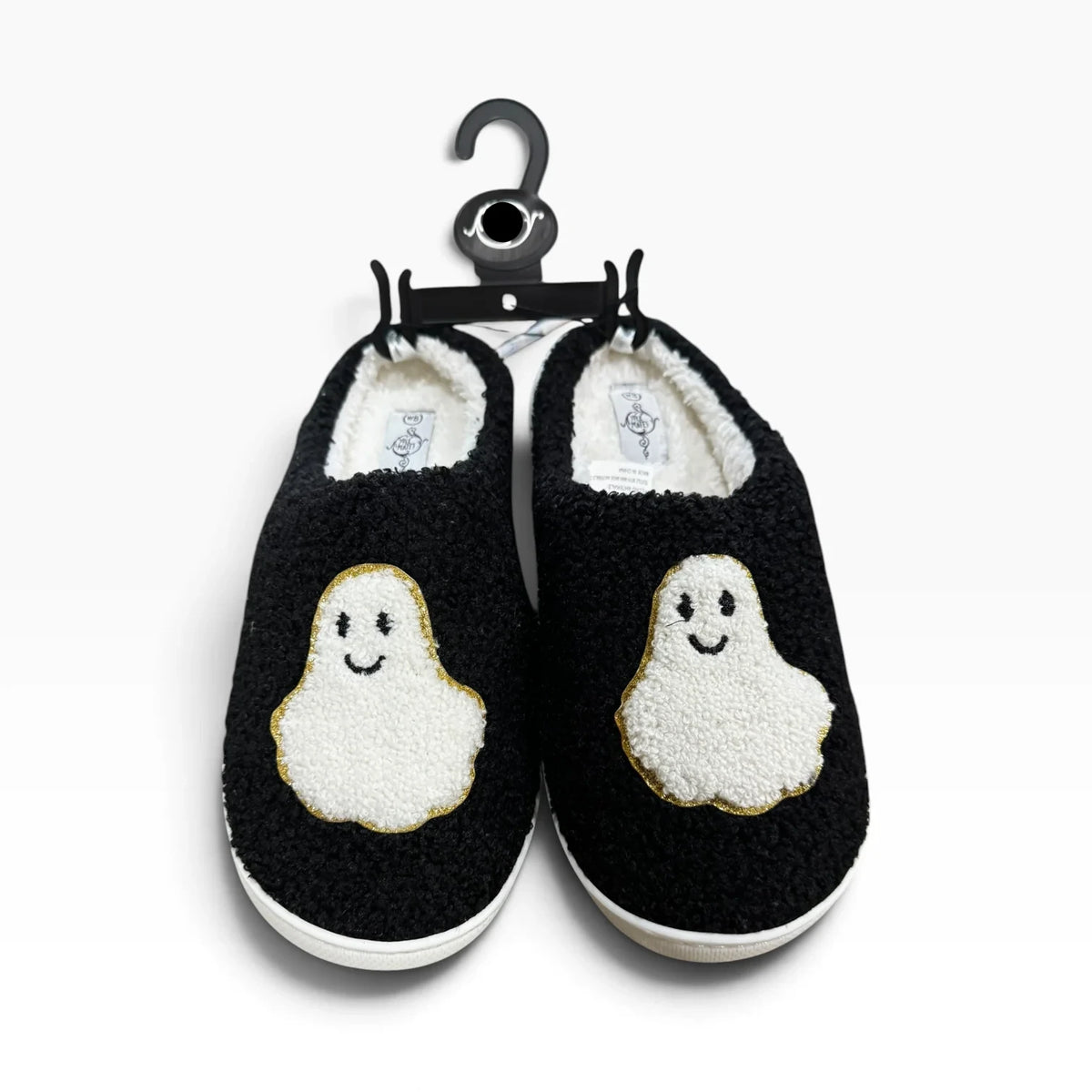 Sole Mates Women’ Black Smiling Ghost Sherpa Slippers - New