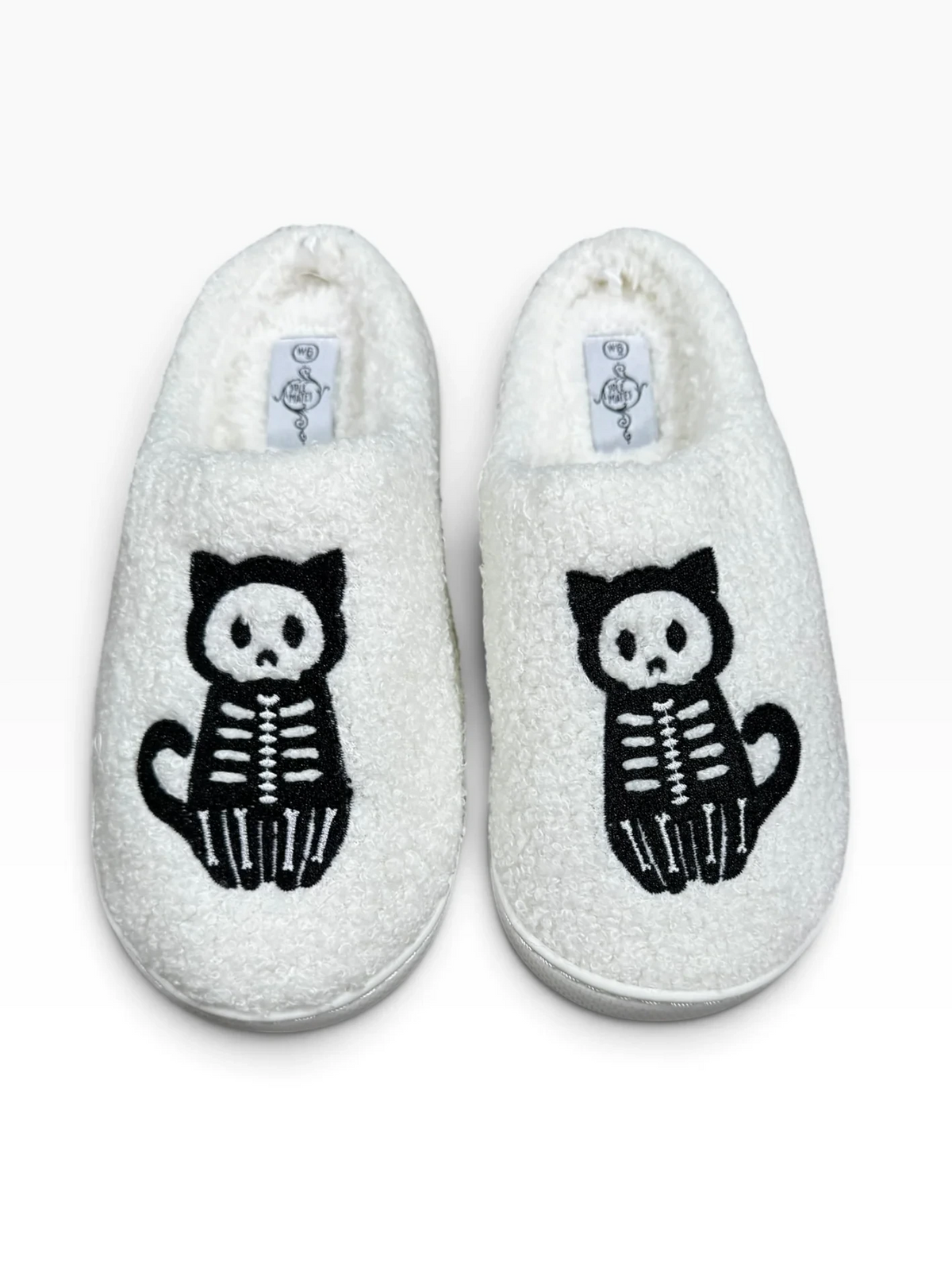 Sole Mates Women’ White Skeleton Cat Sherpa Slippers - New